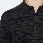 Men's Black and Grey Horizontal Stripe Knit Long Sleeve Polo Shirt