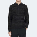Men's Black and Grey Horizontal Stripe Knit Long Sleeve Polo Shirt