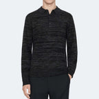 Men's Black and Grey Horizontal Stripe Knit Long Sleeve Polo Shirt