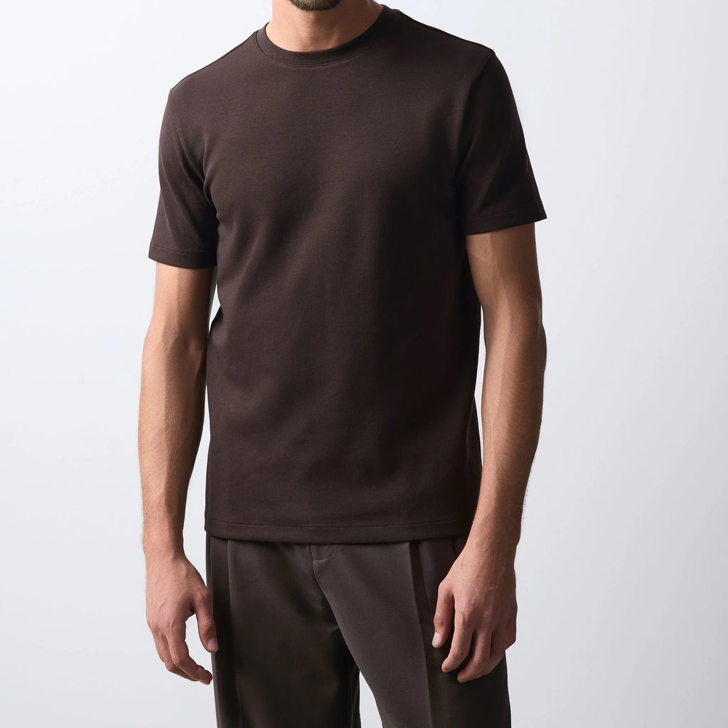Men's Dark Brown Fitted Crew Neck Short Sleeve T Shirt