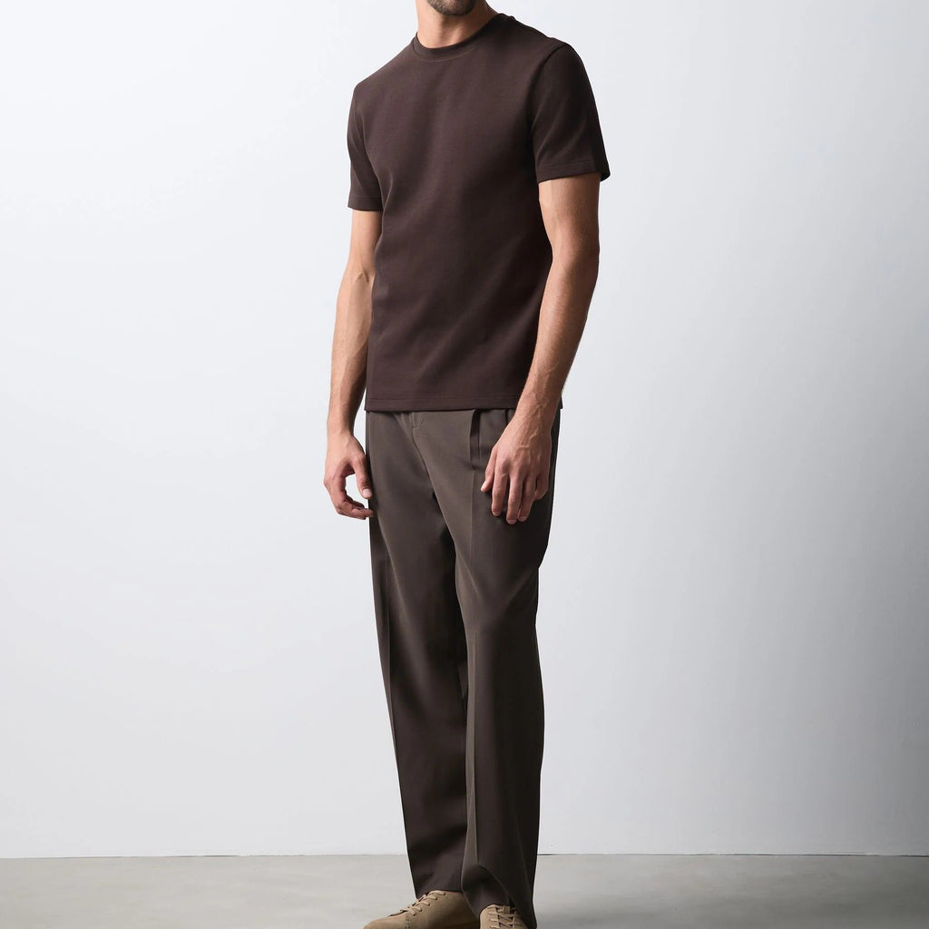 Men's Dark Brown Fitted Crew Neck Short Sleeve T Shirt