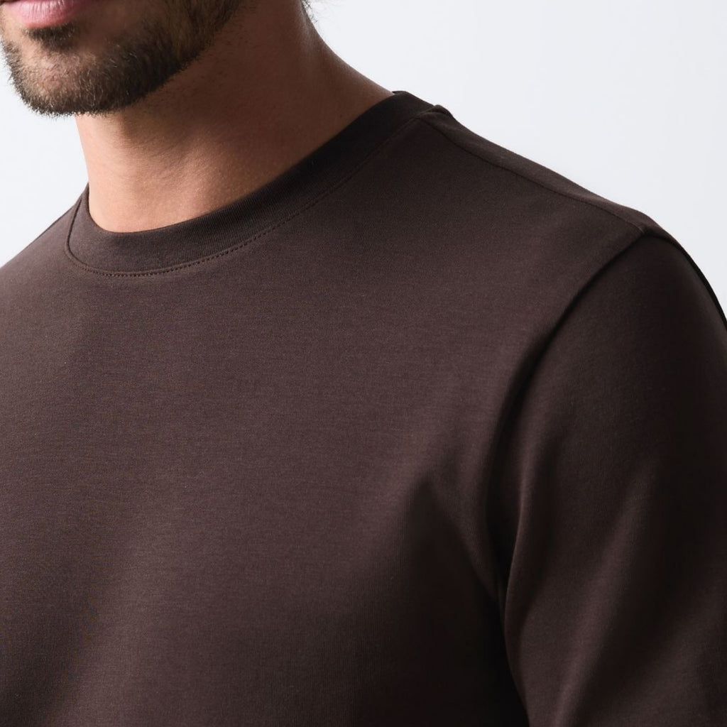 Men's Dark Brown Fitted Crew Neck Short Sleeve T Shirt