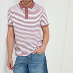 Men's Dusty Red Striped Short Sleeve Polo Shirt