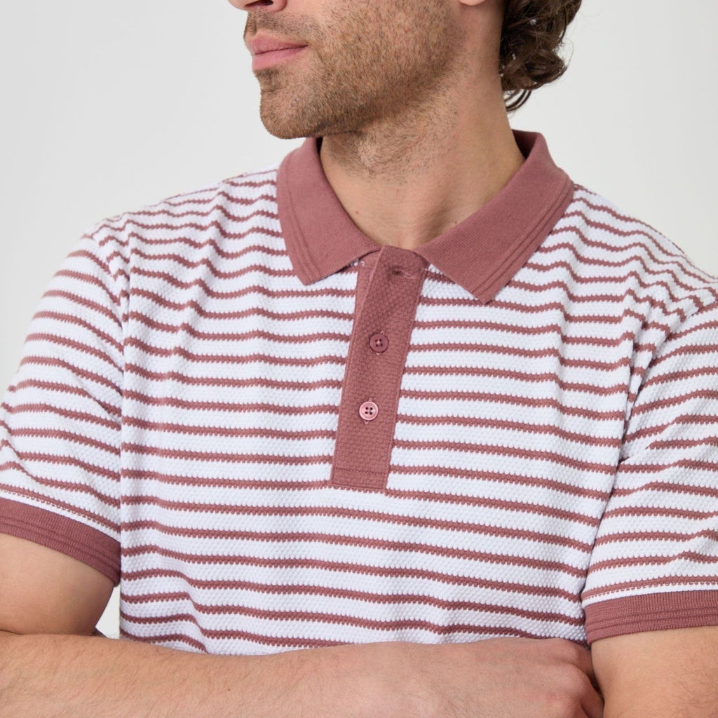 Men's Dusty Red Striped Short Sleeve Polo Shirt