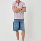 Men's Dusty Red Striped Short Sleeve Polo Shirt