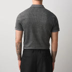 Men's Grey Plaid Short Sleeve Half Zip Polo Shirt