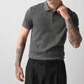 Men's Grey Plaid Short Sleeve Half Zip Polo Shirt