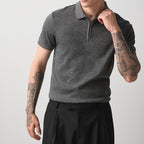 Men's Grey Plaid Short Sleeve Half Zip Polo Shirt