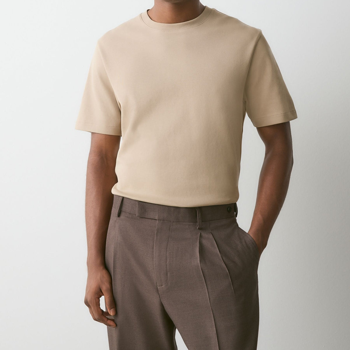 Men's Khaki Fitted Crew Neck Short Sleeve T Shirt