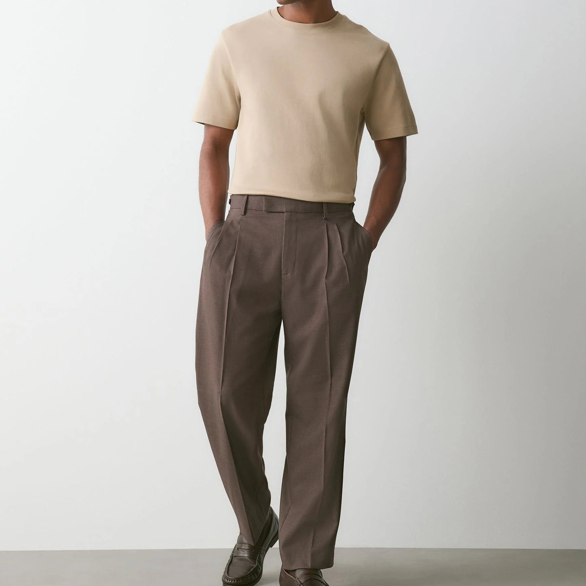 Men's Khaki Fitted Crew Neck Short Sleeve T Shirt