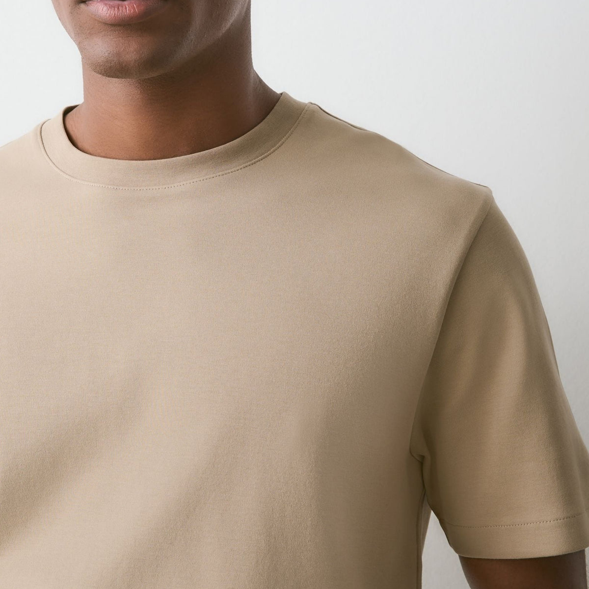 Men's Khaki Fitted Crew Neck Short Sleeve T Shirt