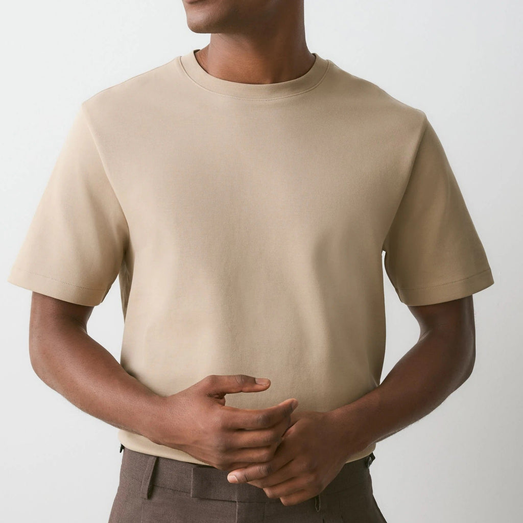 Men's Khaki Fitted Crew Neck Short Sleeve T Shirt