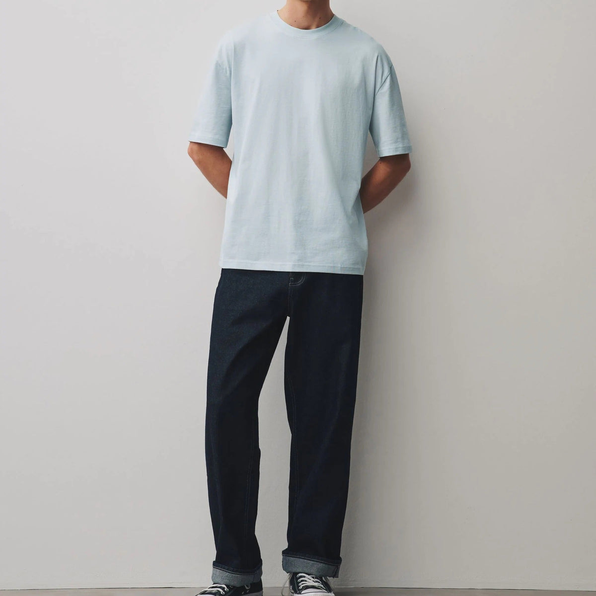 Men's Light Blue Loose Fit Crew Neck Short Sleeve T Shirt