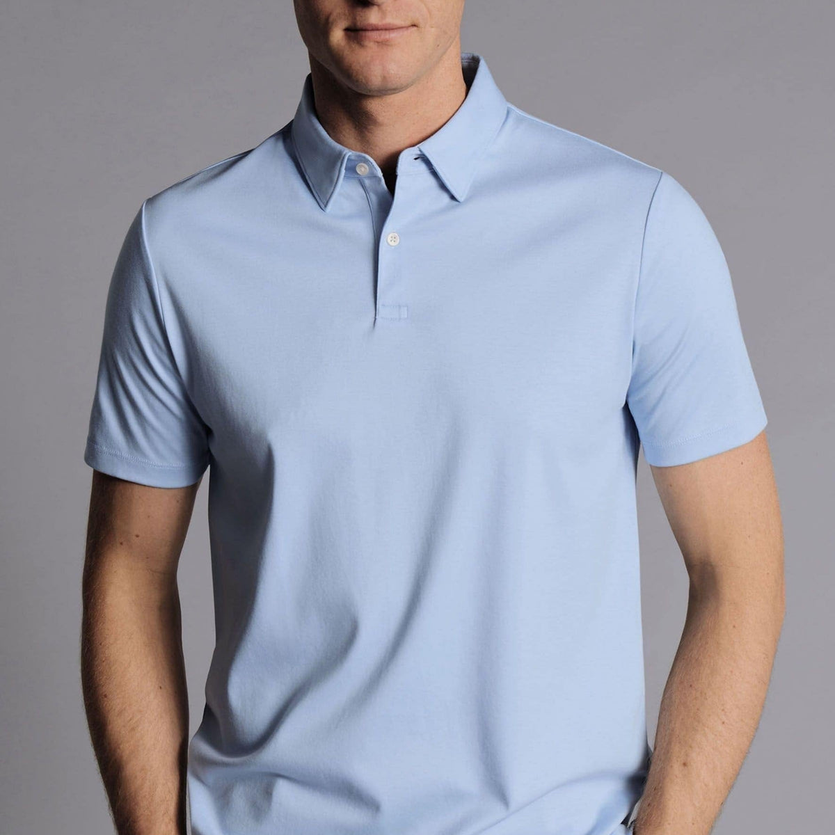 Men's Light Blue Solid Short Sleeve Polo Shirt