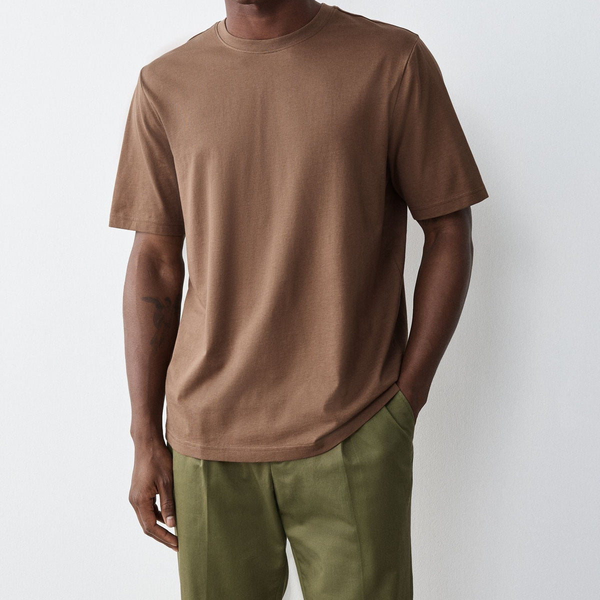 Men's Light Brown Loose Fit Crew Neck Short Sleeve T Shirt