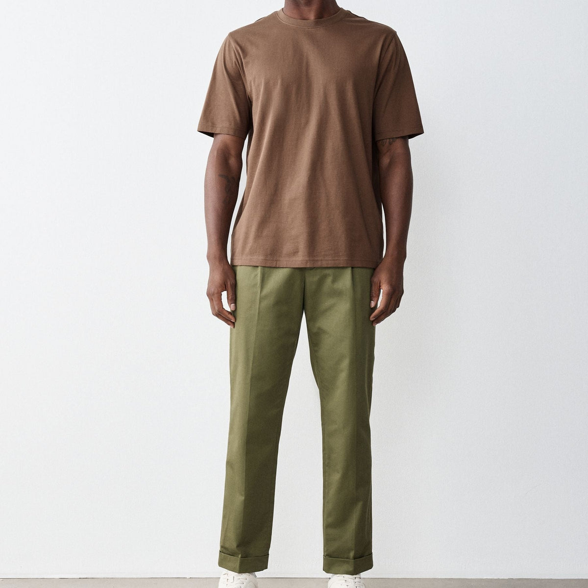 Men's Light Brown Loose Fit Crew Neck Short Sleeve T Shirt