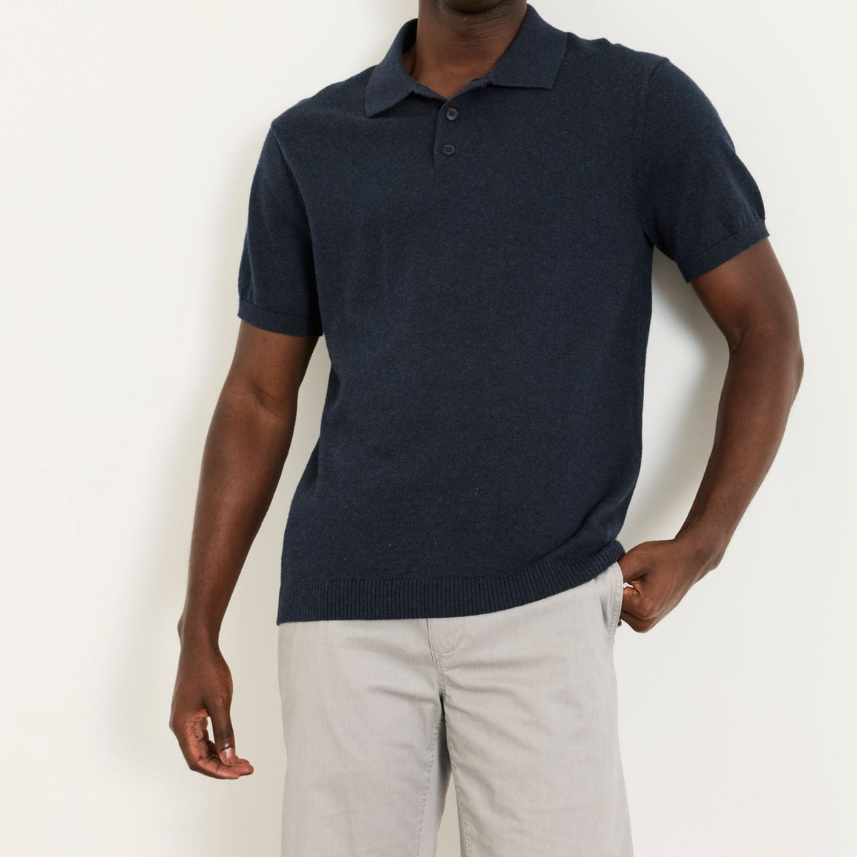 Men's Navy Knit Short Sleeve Polo Shirt