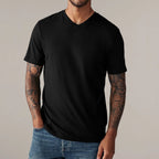 Men's Solid Color V Neck Short Sleeve Casual T Shirt