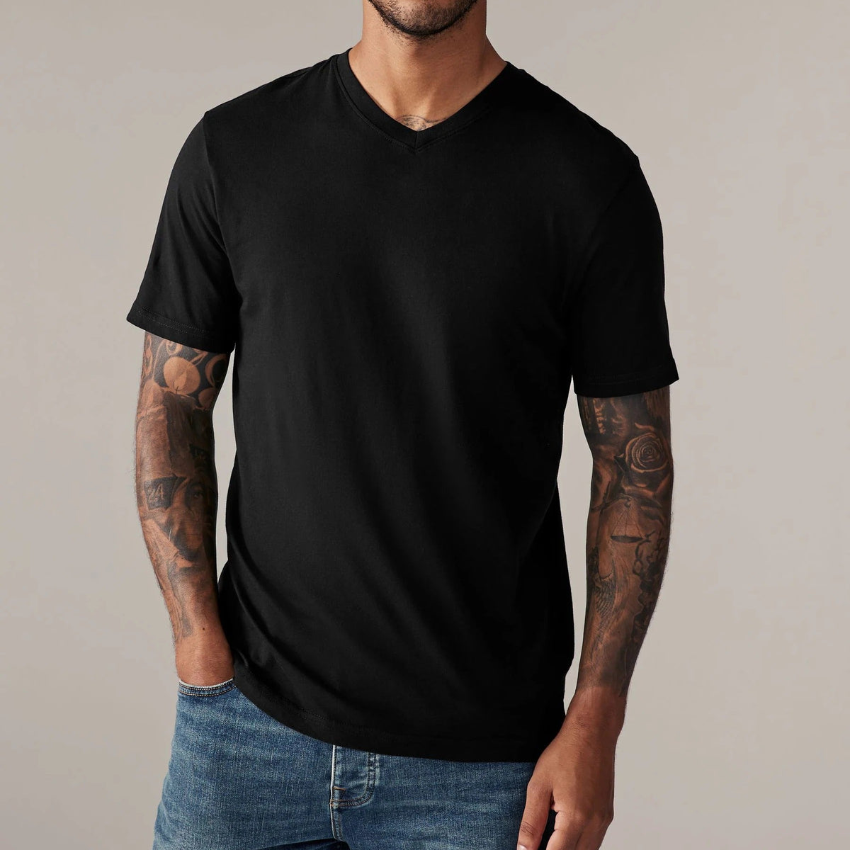 Men's Solid Color V Neck Short Sleeve Casual T Shirt