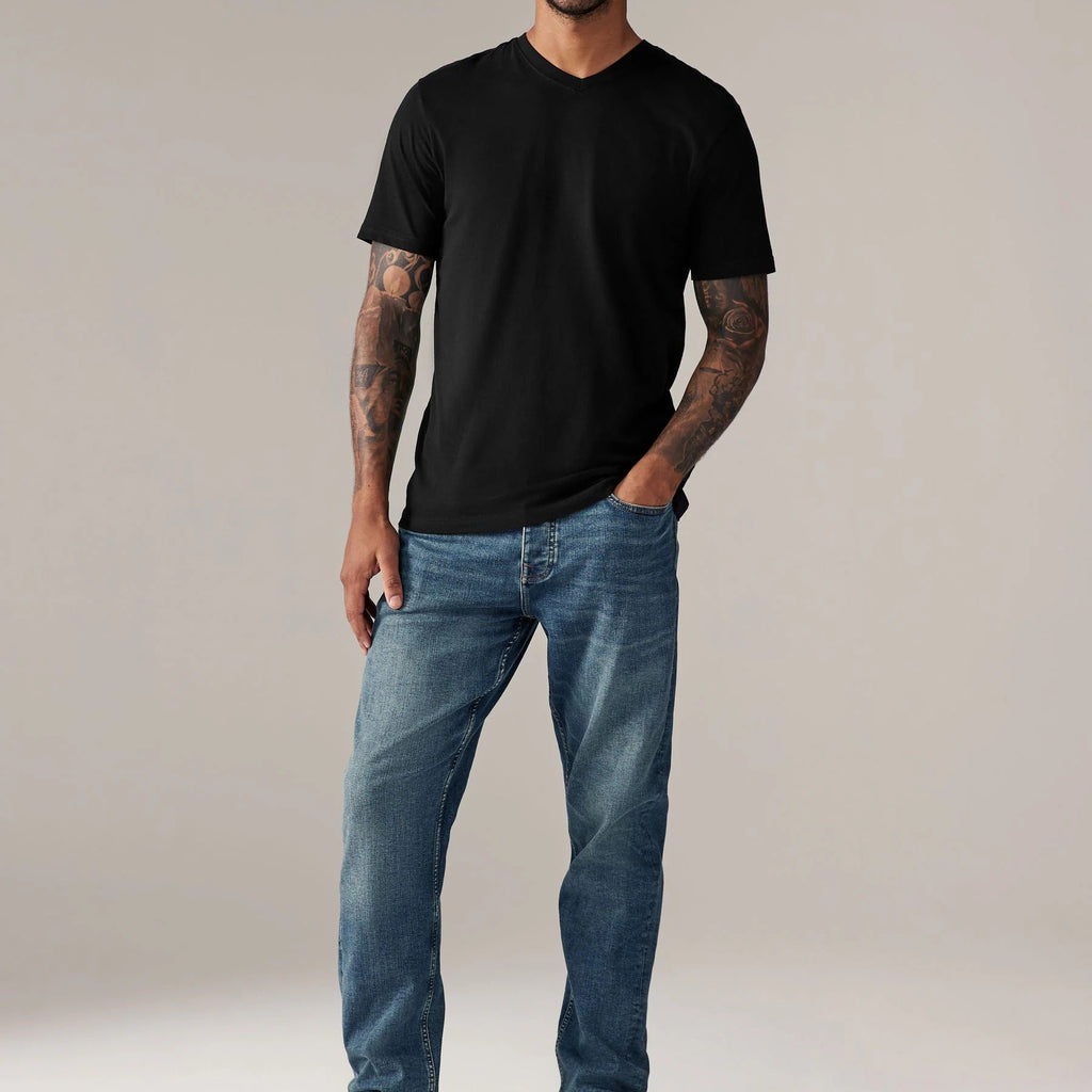 Men's Solid Color V Neck Short Sleeve Casual T Shirt